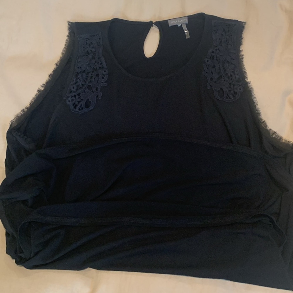 Vince Camuto Black Lace/Fringe Tank Top Size 1X - Picture 15 of 15